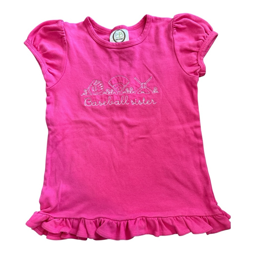 Pink Kids Short Sleeve stitched baseball sister tee